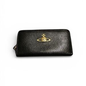 Vivienne Westwood Black Pebbled Leather Orb Zip-Around Wallet